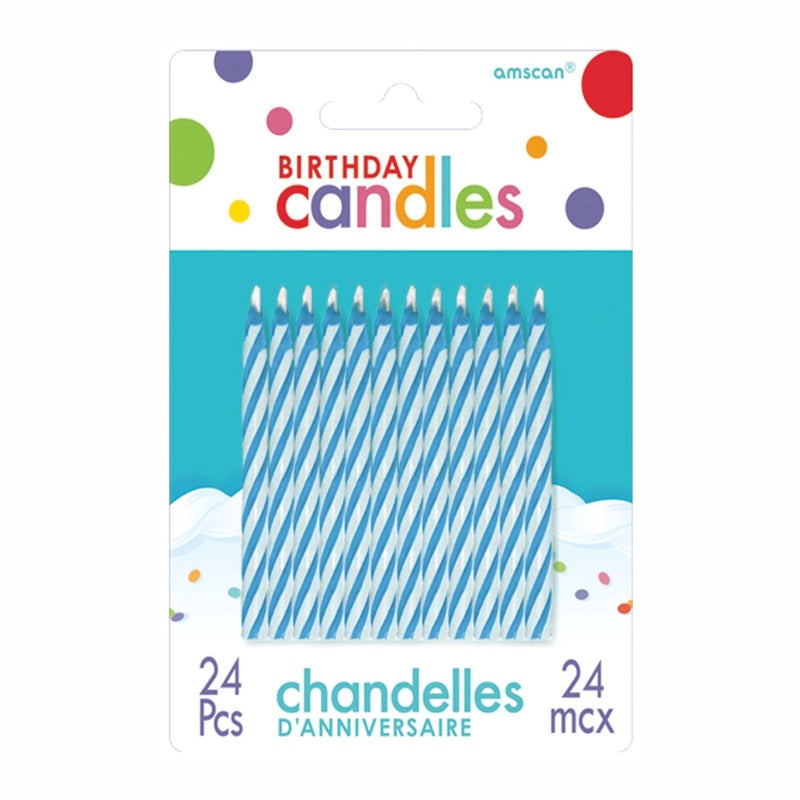 Amscan Blue Candy Stripe Candles 2.50in, 24 Pieces - Image 1