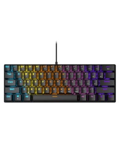 UCHUANG 61-Key English Arabic Mechanical Keyboard, Red Switch Hybrid Light Compact Mini Wired Keyboard for PC, Mac E-sports Portable Gaming Keyboard - Black  - Image 1