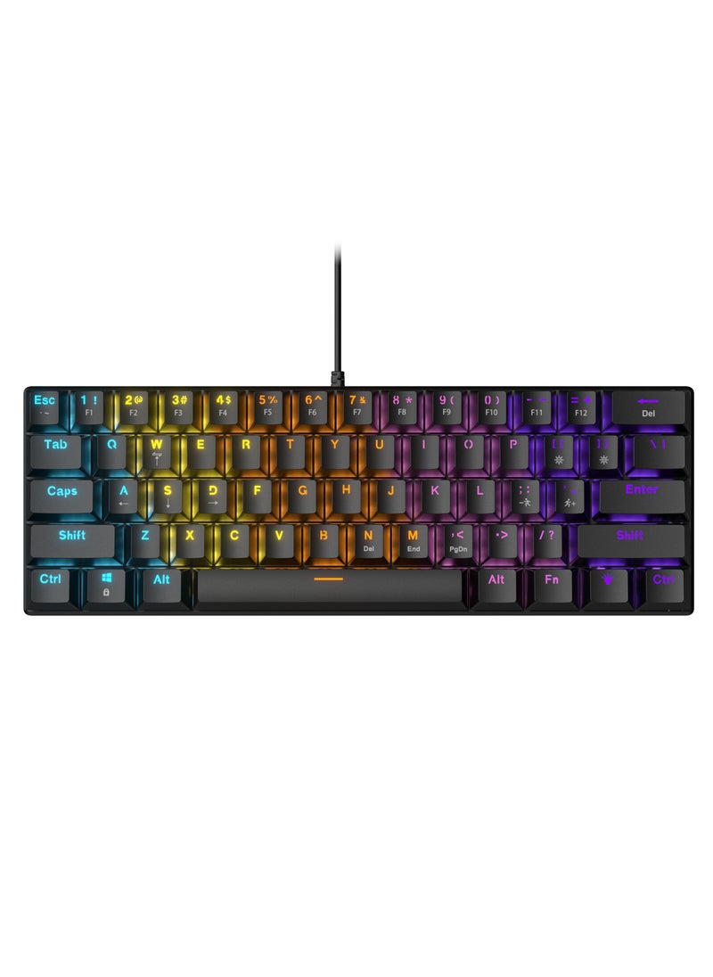 UCHUANG - 61-Key English Arabic Mechanical Keyboard, Red Switch Hybrid Light Compact Mini Wired Keyboard for PC, Mac E-sports Portable Gaming Keyboard - Black - Image 1