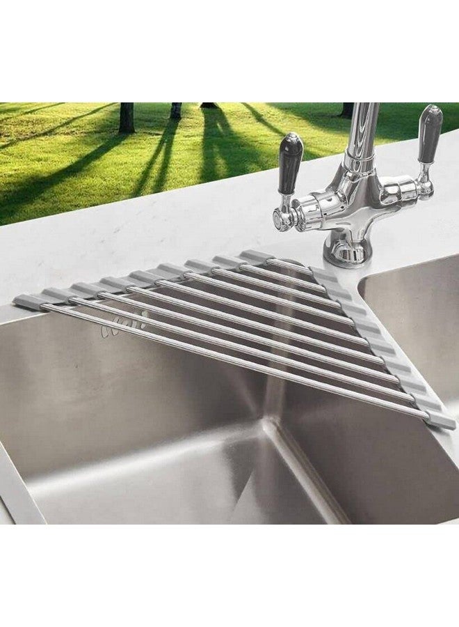 HARI Stainless Steel Sus304 Stainless Still Dish Drying Rack Over Sink Corner Dish Rack Kitchen Gadget Tool Sink Caddy Corner Sink Drainer (Grey), 23 X 41 X2 cm - Image 1