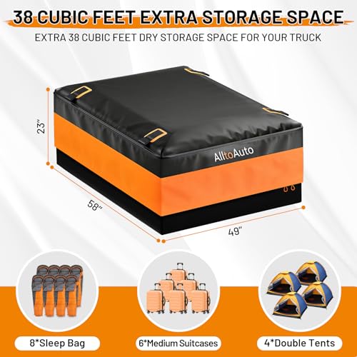 AlltoAuto [Jumbo 38 CuFt] Truck Bed Cargo Bag, 100% Waterproof Heavy Duty Pickup Storage Bag (58"x49"x23"), Heat-Welded Seams & 3-Side Zipper, Fits Full-Size Trucks for Moving & Camping - Image 2