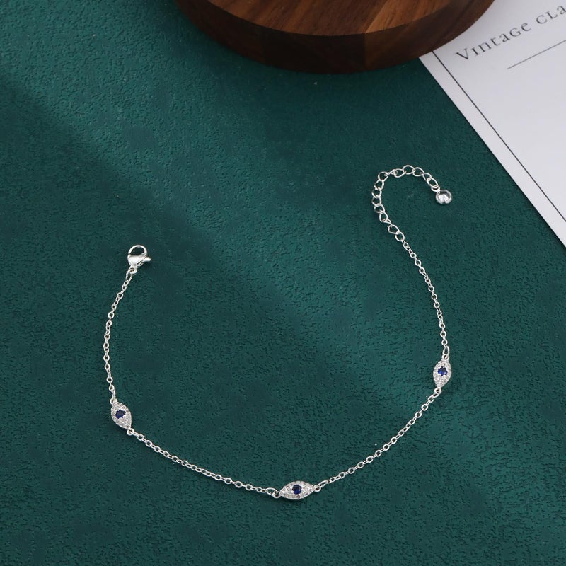 Rotnso Anklets for Women Silver Plated Evil Eye Ankle Bracelets Trendy Waterproof Boho Chain Link Anklets Set Dainty Cute Diamond Beaded Non Tarnish Summer Beach Jewelry Gift - Image 5