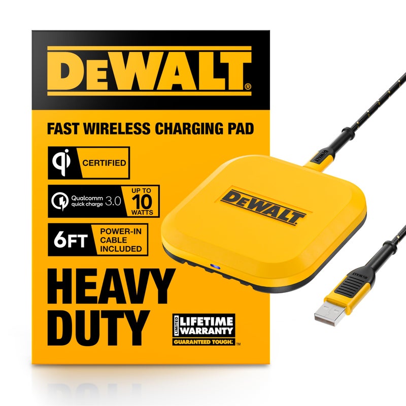 DEWALT Heavy Duty Wireless Charger, 10W Max Fast Wireless Charging Pad Compatible with iPhone 17/16/15/14/13/12/11/X/8 Pro Max Plus Samsung Galaxy S22/S21 AirPods (Type C Cable/AC Adapter Included) - Image 1