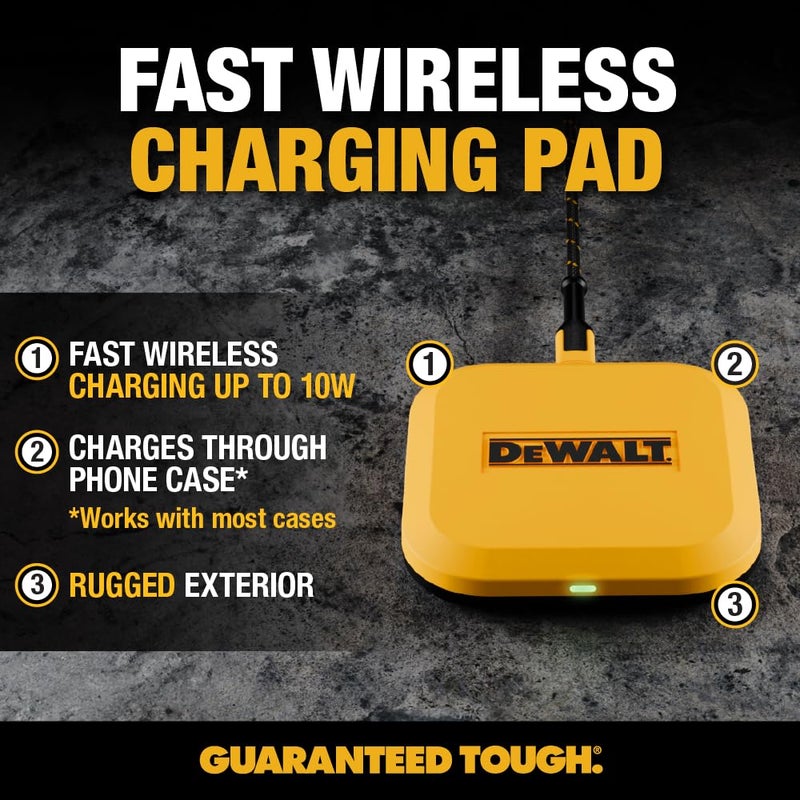 DEWALT Heavy Duty Wireless Charger, 10W Max Fast Wireless Charging Pad Compatible with iPhone 17/16/15/14/13/12/11/X/8 Pro Max Plus Samsung Galaxy S22/S21 AirPods (Type C Cable/AC Adapter Included) - Image 3
