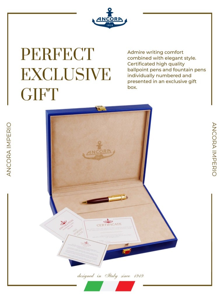أنكورا قلم إمبيريو ١٩١٩ إصدار محدود ٨٨٨ – قابل لإعادة التعبئة – حواف مطلية بالذهب عيار ٢٤ – قلم فاخر محفور مع علبة جلد – هدية للرجال والنساء – حبر أزرق - Image 3