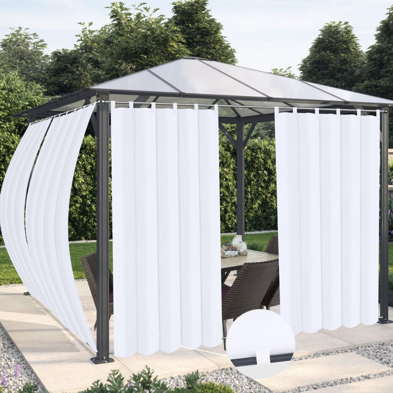 OutdoorLines OutdoorLines Waterproof Outdoor Curtains for Patio  Windproof Tab Top Gazebo Curtain Panels  Privacy Sun Blocking Outside Curtain Set for Porch Pergola and Cabana 54 x 96 inch White 2 Panels 