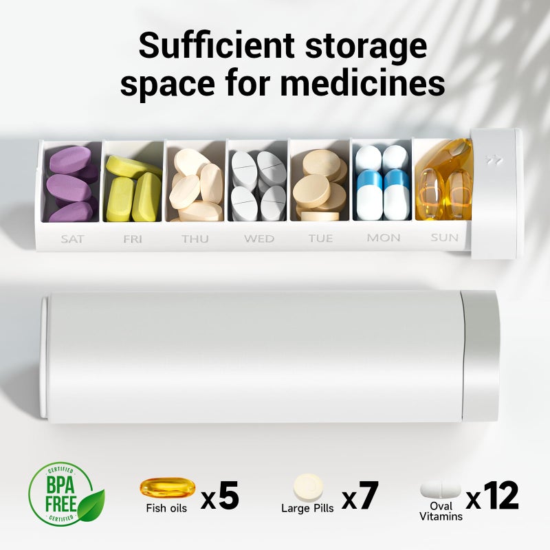 Betife Travel Pill Organizer Weekly 7 Day, Compact Daily Pill Box, Portable Medicine Case, Cute Pill Holder for Vitamins Supplements, Drawer-Shaped Pills Organizer (Pearl White) - Image 3