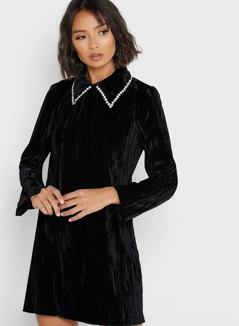 Ginger Embellished Collar Velvet Mini Dress