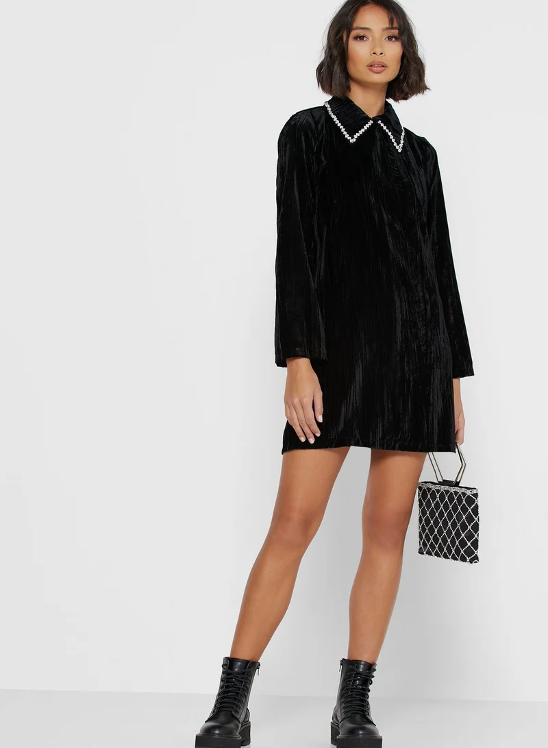 Ginger Embellished Collar Velvet Mini Dress