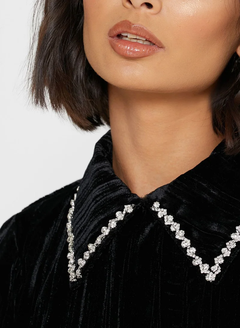 Ginger Embellished Collar Velvet Mini Dress