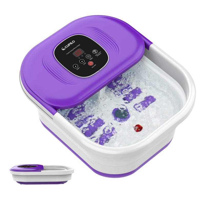 CuPiLo Foot Spa Bath Massager with Heat, Collapsible Foot Massager Spa Soaking Tub with Bubbles, Red Light, Pumice Stone, Shiatsu Massage Rollers, Pedicure Foot Spa for Relaxation, Gifts(Purple) - Image 1