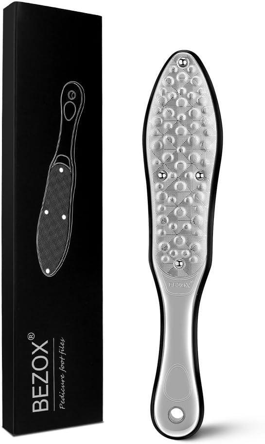 BEZOX Professional Foot File Callus Remover Double Sided Pedicure Rasp for Cracked Heel and Dead Foot Skin  Heavy Duty Surgical Grade Stainless Steel  WCloth Storage Bag  Gift Box