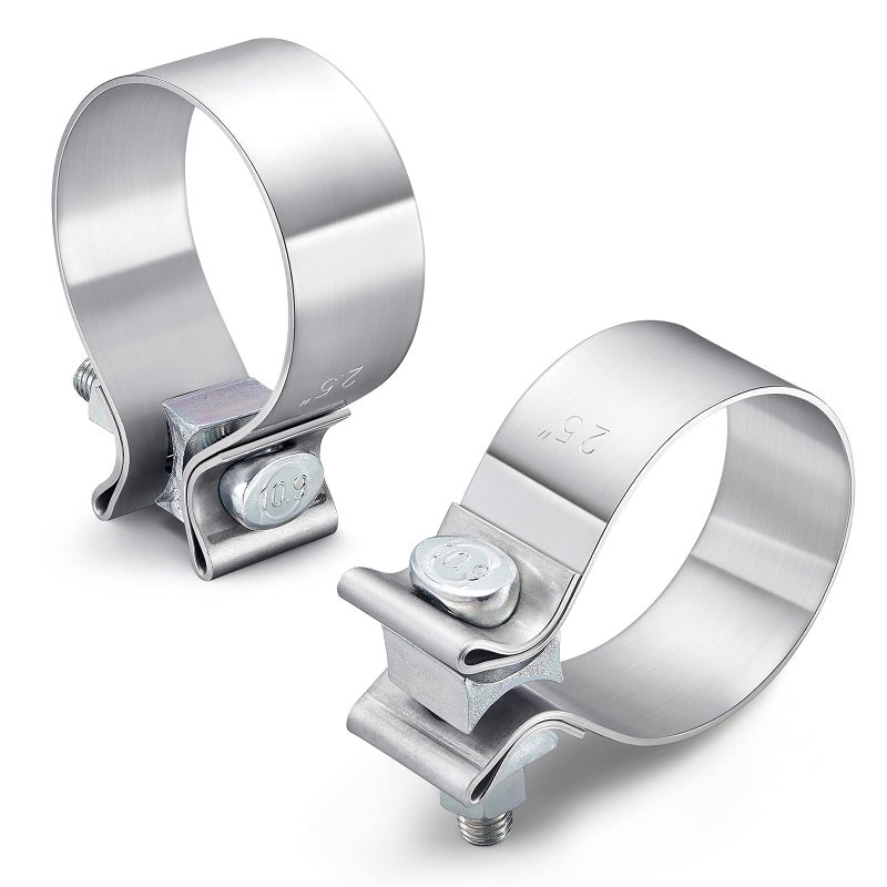 SYKRSS Stainless Steel Exhaust Clamps 25 Narrow Band Universal Fit 2 PcsPkg Silver