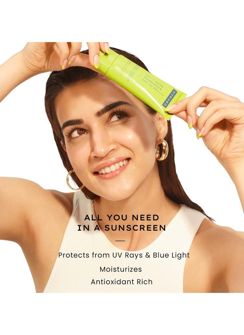 هايفن كل ما أحتاجه كريم واقي من الشمس SPF 50 PA ++++ | كريم خفيف الوزن مرطب ولا يترك طبقة بيضاء | حماية من أشعة الشمس فوق البنفسجية UVA وUVB وحماية من الضوء الأزرق | كريم واقي من الشمس معدني من النياسيناميد والسيراميد SPF 50 لـ | غني بمضادات الأكسدة - 50 مل  - Image 2