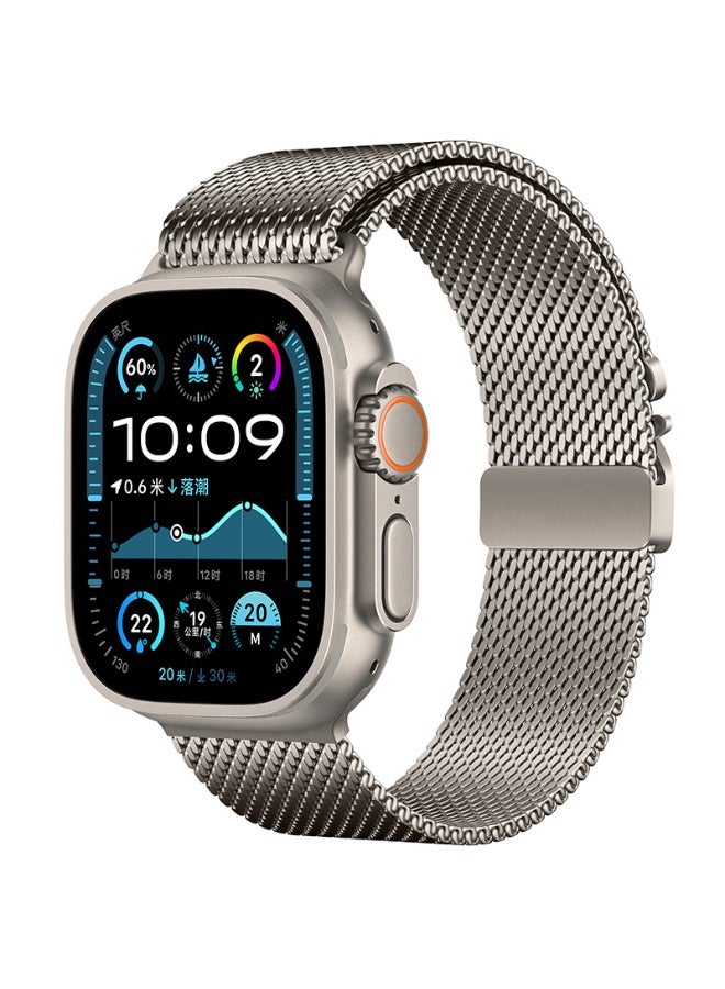 Titanium Milanese Loop Compatible with Apple Watch Bands 49mm 46mm 45mm 44mm for Men Women, Mesh Loop with Parachute-style Buckle for iWatch Ultra 2/Ultra Series 10 9 8 7 SE 2/SE 6 5 4 - Image 1