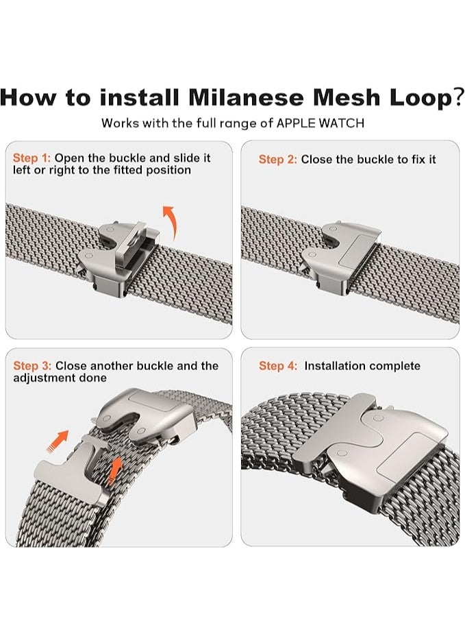 Titanium Milanese Loop Compatible with Apple Watch Bands 49mm 46mm 45mm 44mm for Men Women, Mesh Loop with Parachute-style Buckle for iWatch Ultra 2/Ultra Series 10 9 8 7 SE 2/SE 6 5 4 - Image 4
