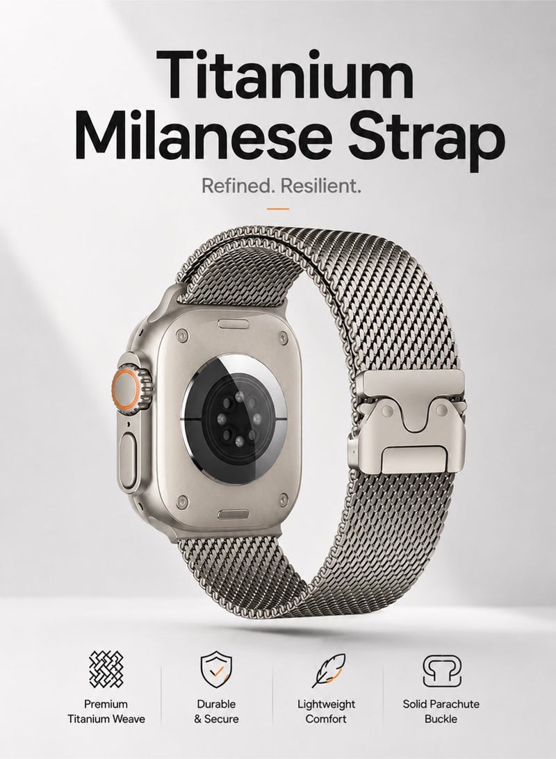 Saudi Select Titanium Milanese Loop Compatible with Apple Watch Bands 49mm 46mm 45mm 44mm for Men Women, Mesh Loop with Parachute-style Buckle for iWatch Ultra 2/Ultra Series 10 9 8 7 SE 2/SE 6 5 4 - Image 1