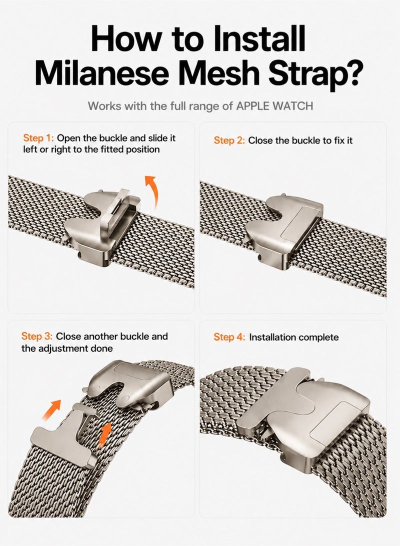 Saudi Select Titanium Milanese Loop Compatible with Apple Watch Bands 49mm 46mm 45mm 44mm for Men Women, Mesh Loop with Parachute-style Buckle for iWatch Ultra 2/Ultra Series 10 9 8 7 SE 2/SE 6 5 4 - Image 3