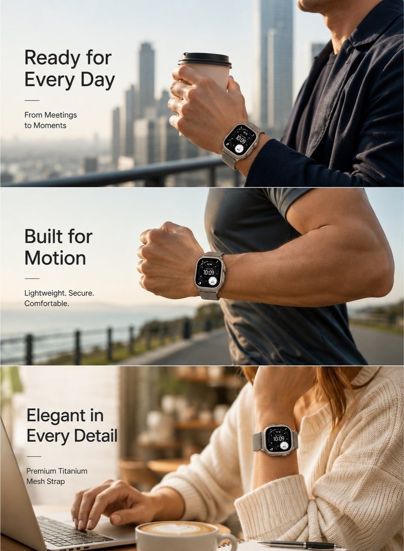 Saudi Select Titanium Milanese Loop Compatible with Apple Watch Bands 49mm 46mm 45mm 44mm for Men Women, Mesh Loop with Parachute-style Buckle for iWatch Ultra 2/Ultra Series 10 9 8 7 SE 2/SE 6 5 4 - Image 4