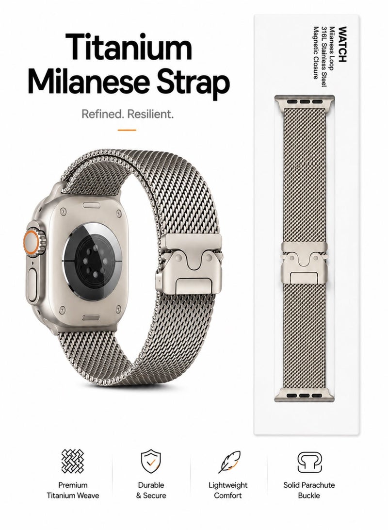Saudi Select Titanium Milanese Loop Compatible with Apple Watch Bands 49mm 46mm 45mm 44mm for Men Women, Mesh Loop with Parachute-style Buckle for iWatch Ultra 2/Ultra Series 10 9 8 7 SE 2/SE 6 5 4 - Image 1