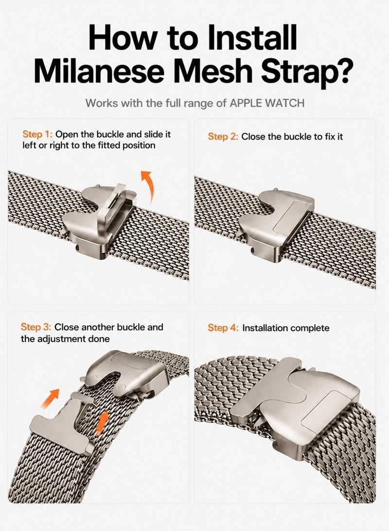 Saudi Select Titanium Milanese Loop Compatible with Apple Watch Bands 49mm 46mm 45mm 44mm for Men Women, Mesh Loop with Parachute-style Buckle for iWatch Ultra 2/Ultra Series 10 9 8 7 SE 2/SE 6 5 4 - Image 5
