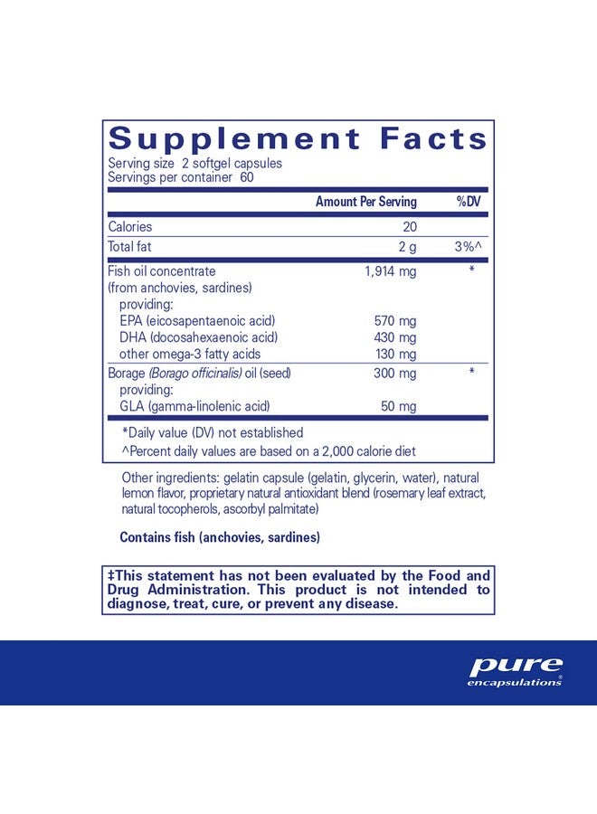 Pure Encapsulations EFA Essentials | مزيج من زيت السمك على شكل ثلاثي الجليسريد وزيت لسان الثور | 120 كبسولة هلامية ناعمة - Image 2