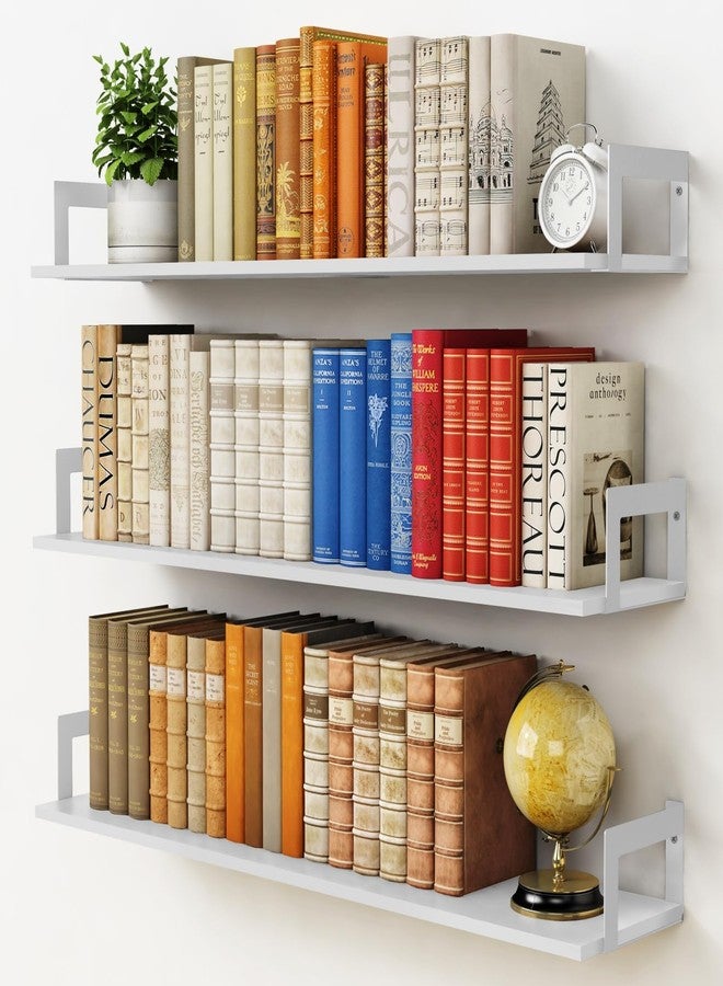 Harwaya White Floating Book Shelves for Wall, 36 Inch Wall Bookshelf for Kids Bedroom, Large Deep Hanging Shelves with Metal Brackets for Living Room Office Décor Indoor Plants (3-Pack) - Image 1