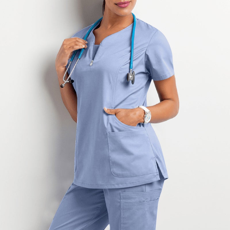 Womens Short Sleeve Scrub Top Nurse Uniform Light Blue Light Blue