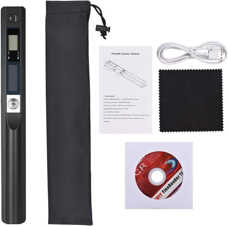Document Scanners, Portable Document Scanner, Mini Handheld Document Scanner, A4 Book Scanner JPG and PDF Format 300/600/900 DPI Type-c LCD Display(Black) - Image 1
