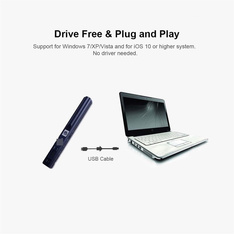 Document Scanners, Portable Document Scanner, Mini Handheld Document Scanner, A4 Book Scanner JPG and PDF Format 300/600/900 DPI Type-c LCD Display(Black) - Image 4