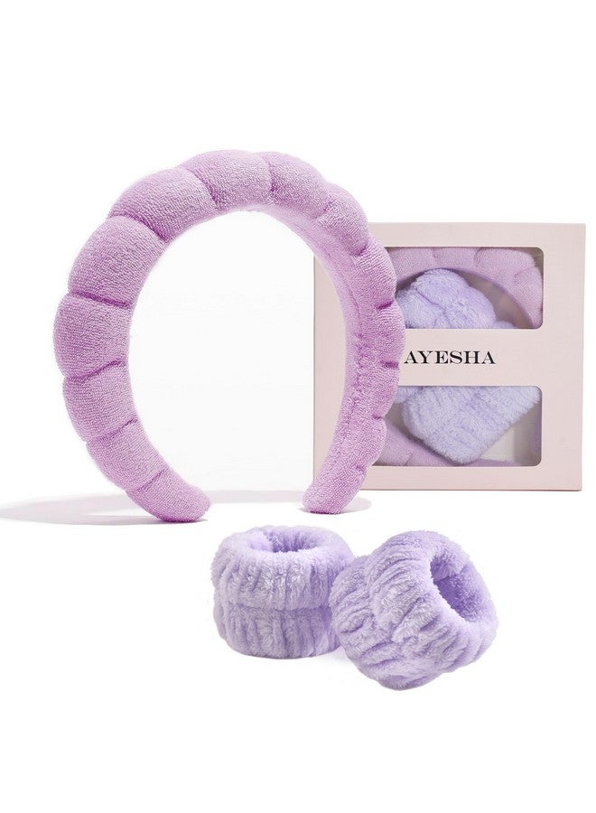 Ayesha Spa Headband And Wristband Set For Skincare Washing Facemakeup Headband Wrist Cuffs For Preppy Skincare Get Ready Headband For Women Girl (Purple Set) - Image 1