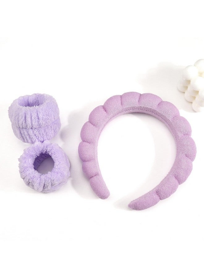 Ayesha Spa Headband And Wristband Set For Skincare Washing Facemakeup Headband Wrist Cuffs For Preppy Skincare Get Ready Headband For Women Girl (Purple Set) - Image 2