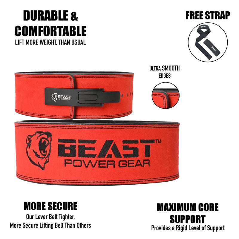 Beast Power Gear Weight Lifting Belt Lever Buckle 10MM 13MM Thick & 4 Inches Free Strap Weightlifting, Powerlifting, Deadlifts, Squats Men Women - Image 3