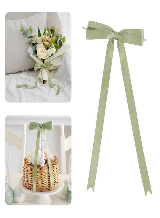 AIMUDI Sage Green Bows 5 × 10" Satin Bows for Gift Wrapping Twist Tie Bows Premade Ribbon Bows for Bouquets Invitations Baskets Crafts Wreaths Wedding Birthday Baby Shower Party Decorations, 36 PCs - Image 1