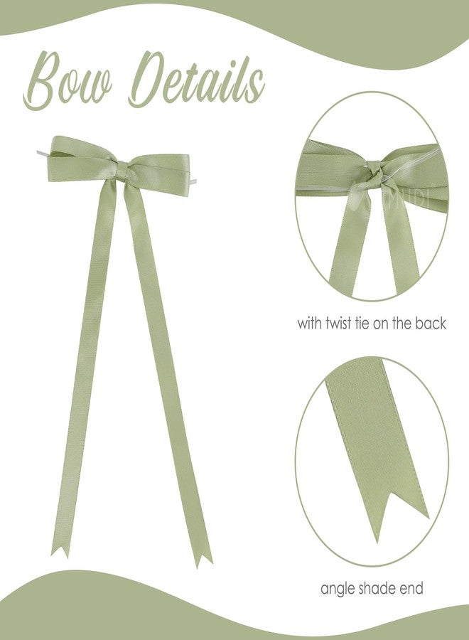 AIMUDI Sage Green Bows 5 × 10" Satin Bows for Gift Wrapping Twist Tie Bows Premade Ribbon Bows for Bouquets Invitations Baskets Crafts Wreaths Wedding Birthday Baby Shower Party Decorations, 36 PCs - Image 4