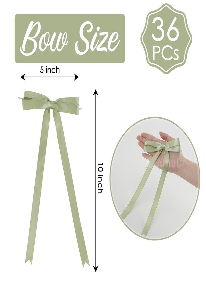 AIMUDI Sage Green Bows 5 × 10" Satin Bows for Gift Wrapping Twist Tie Bows Premade Ribbon Bows for Bouquets Invitations Baskets Crafts Wreaths Wedding Birthday Baby Shower Party Decorations, 36 PCs - Image 2