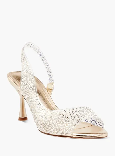 سيليست Womens Embellished Slingback Sandals With Flared Heels