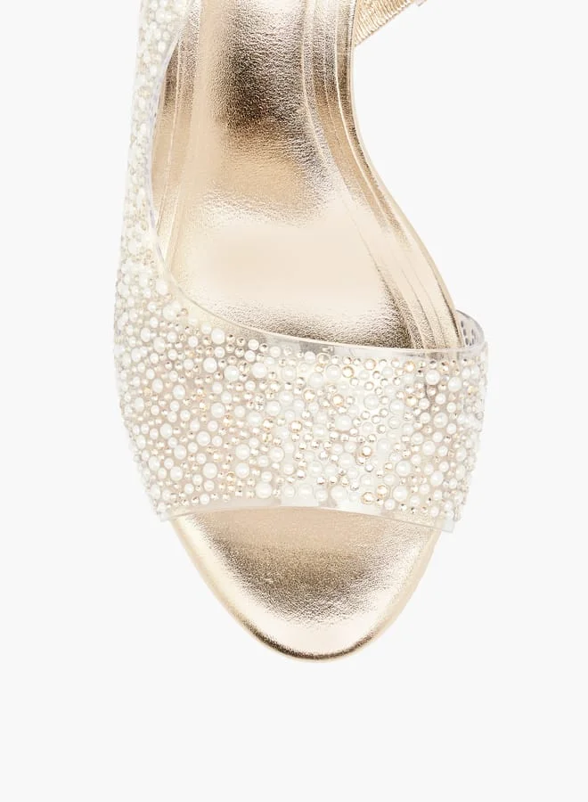 سيليست Womens Embellished Slingback Sandals With Flared Heels