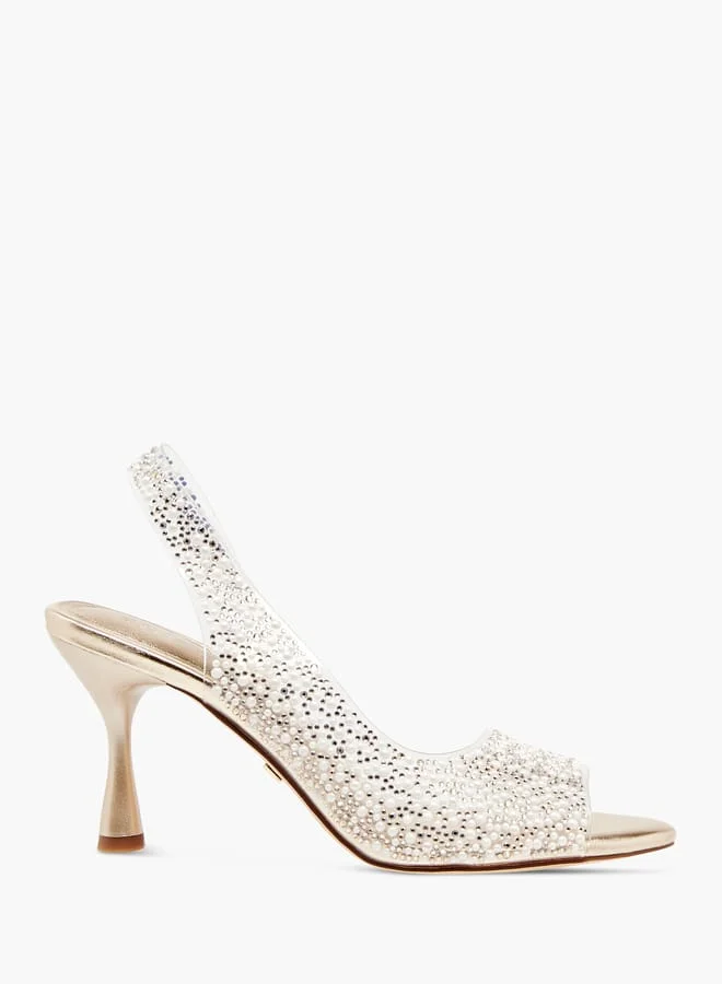 سيليست Womens Embellished Slingback Sandals With Flared Heels