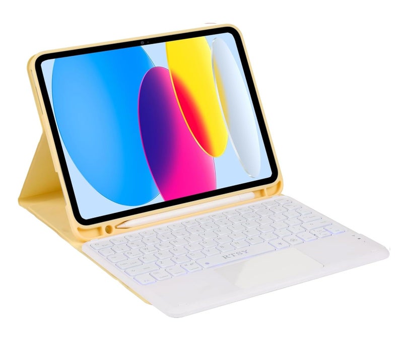 RTSY Keyboard case for iPad 11 (A16, 2025) & 10th Gen with Multi Gesture Touchpad & 7-Color Backlit,Multi Viewing Angle,Pencil Slot,Magnetically Detachable Bluetooth Keyboard-Yellow/White - Image 1