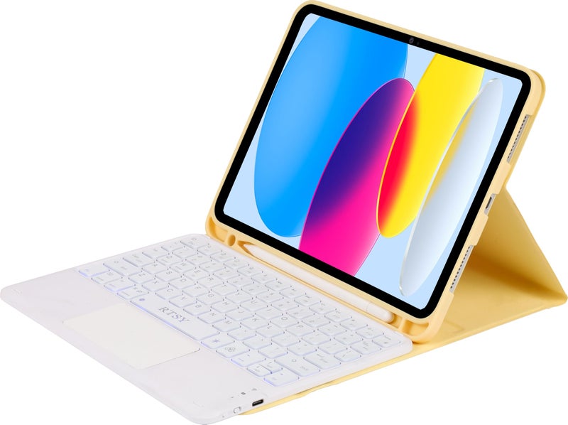 RTSY Keyboard case for iPad 11 (A16, 2025) & 10th Gen with Multi Gesture Touchpad & 7-Color Backlit,Multi Viewing Angle,Pencil Slot,Magnetically Detachable Bluetooth Keyboard-Yellow/White - Image 3