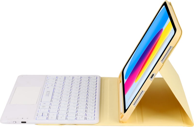 RTSY Keyboard case for iPad 11 (A16, 2025) & 10th Gen with Multi Gesture Touchpad & 7-Color Backlit,Multi Viewing Angle,Pencil Slot,Magnetically Detachable Bluetooth Keyboard-Yellow/White - Image 5