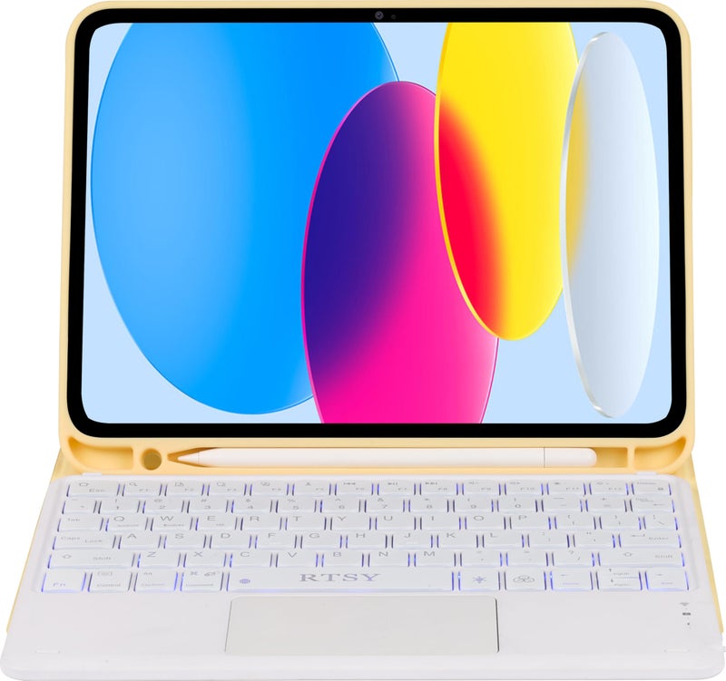 RTSY Keyboard case for iPad 11 (A16, 2025) & 10th Gen with Multi Gesture Touchpad & 7-Color Backlit,Multi Viewing Angle,Pencil Slot,Magnetically Detachable Bluetooth Keyboard-Yellow/White - Image 4