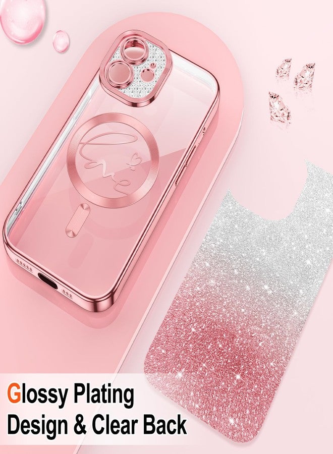 Hython for iPhone 11 Case Glitter, Compatible with MagSafe Love Heart Magnetic Clear Phone Cases for Women Girls, Full Camera Protection Sparkle Plating Shockproof Protective Cover, Pink - Image 2