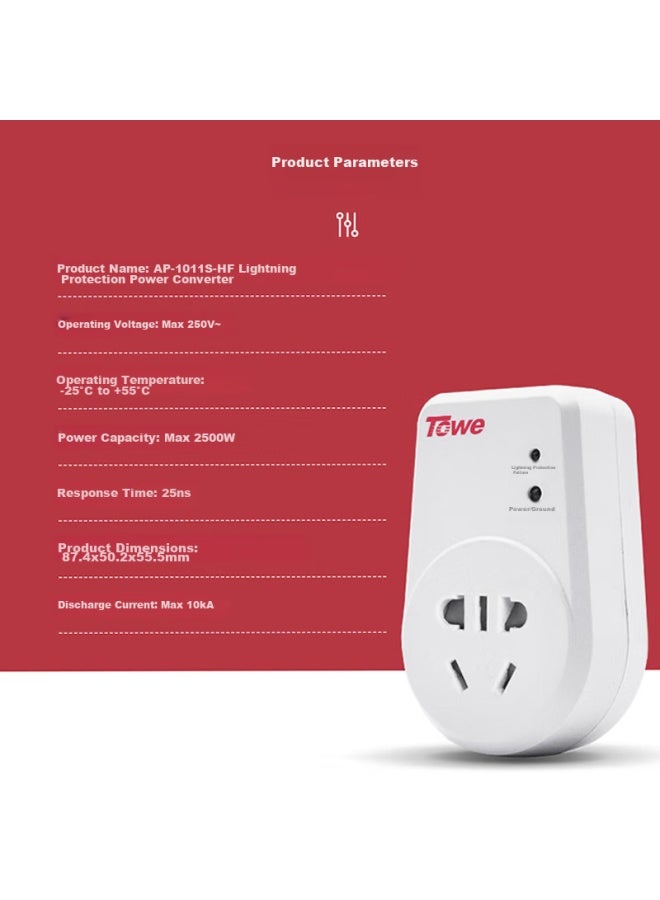 Towe Power Conversion Plug, Surge And Lightning Protection, 1-outlet 10a National Standard Five-hole Plug With Filter, Ap-1011s - Image 4