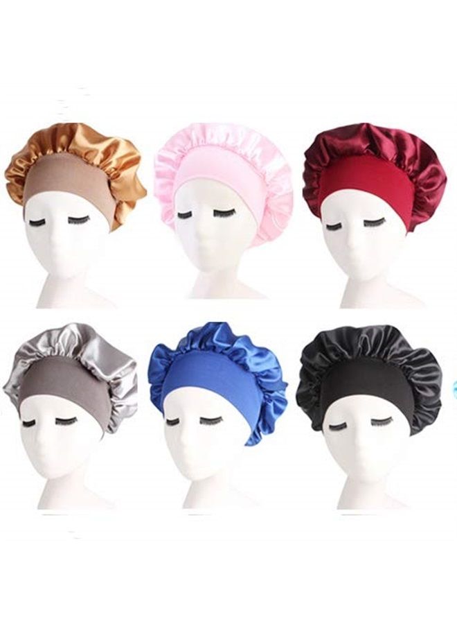 ubrand Deepth 6 Pieces Large Satin Bonnet Sleep Caps Soft Elastic Wide Band Satin Sleeping Cap & Hat Head Cover for Women Hair Loss, Natural Curly Hair Braids (Solid 6pack) - Image 1