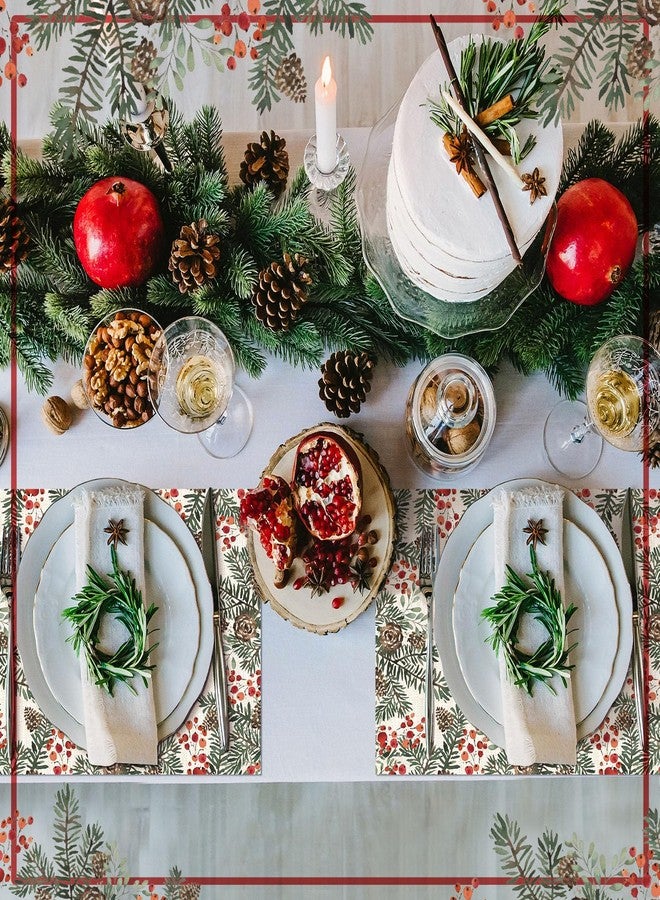 Heentan 100 Pcs Christmas Winter Paper Placemats Disposable Tabletop Dining Table Place Mat Christmas Disposable Paper Placemats Bulk for Holiday Party, 10 x 14 Inch(White,Pine) - Image 3