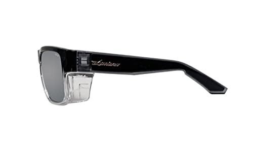 BOMBER Safety Glasses for Men Women 2-Tone Smoke Crystal Frame, Silver Mirror Safety Lens, Gray Foam Lining with Removable Side Shields, z87 Compliant Sunglasses, Scratch Resistant Coating - CL104 - Image 3