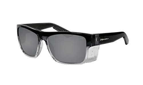 BOMBER Safety Glasses for Men Women 2-Tone Smoke Crystal Frame, Silver Mirror Safety Lens, Gray Foam Lining with Removable Side Shields, z87 Compliant Sunglasses, Scratch Resistant Coating - CL104 - Image 1