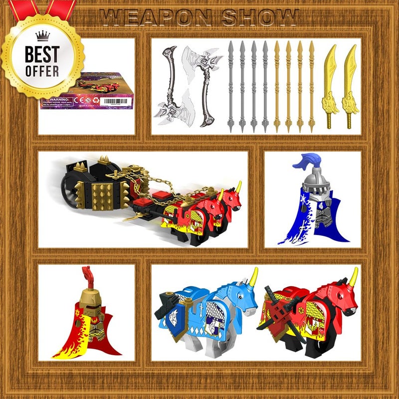 Nicolababe Weapon Pack for Minifigures Accessories Kit Knight Weapons Set Include Horse Carriage Barding Armor Helmet Shield for Ages 5+ Compatible with All Major Brands (Medieval Weapon) - Image 2